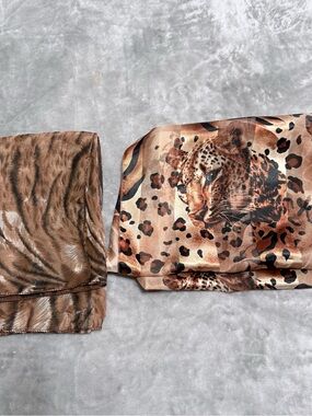 Lot of 2 Leopard Print Polyester Scarves Brown & Tan Animal Print